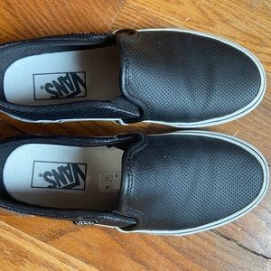 Black Vans leather slip on shoes